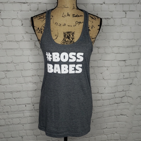 body rags clothing Tops - BOSS BABE GREY RACERBACK WORKOUT TANK